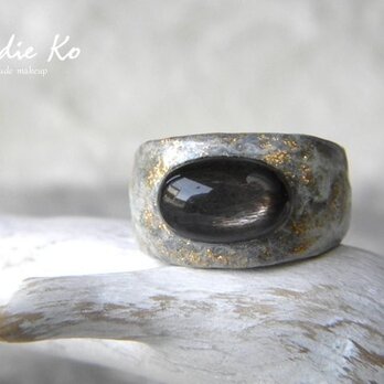 （J様オーダー作品）和紙リング「 嵐 」ブラックサンストーン