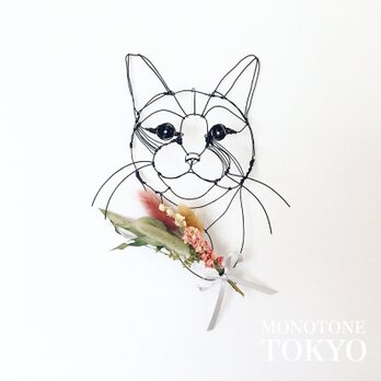 Wire Wall Art Bouque （猫と花）の画像