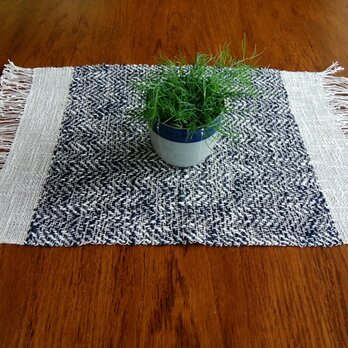 手織ティーマット(ランチョンマットD)　綿とリネン(少々)、26.5cm×45cm(房を含む)の画像