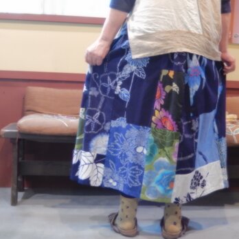 浴衣リメイク☆レトロポップなパッチスカート81cmの画像