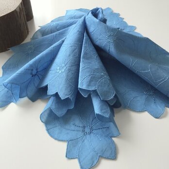 藍染刺繍ハンカチ テッセン（藍色）の画像