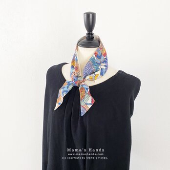 おしゃれな リバティ ボタニカル ブルー系 薄手 綿100%  夏 保冷剤 冬 カイロ ネッククーラー スカーフの画像