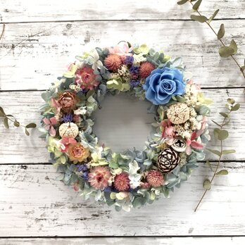 ブルーローズのライムリース＊  ♯青　♯ドライローズ　♯プリザーブドフラワー