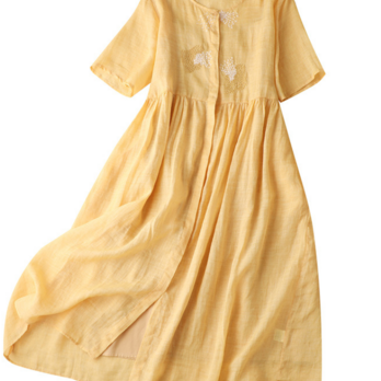 【NEW】★ イェロー ラミードレス 半袖 リネン100％ スカート/ワンピースの画像