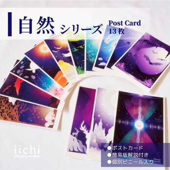 ポストカード【自然シリーズ】13枚SET　ヒーリングアート　絵はがき　色&数字　カラーセラピー　陸海空　時　動物