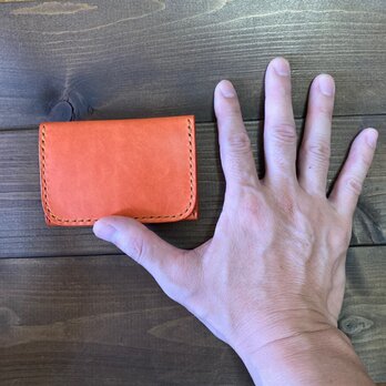 ポケットカードケース（蝋引き革・オレンジ×赤）の画像