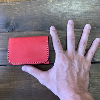 ポケットカードケース（蝋引き革・赤×黒）の画像