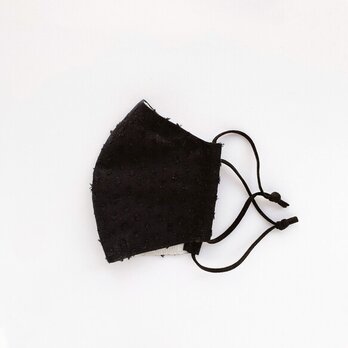 キュートな水玉もようと軽やか透け素材☆涼しさを運ぶ夏マスク 手縫い（ブラック）の画像