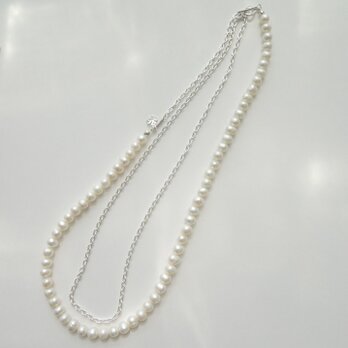 N001 pearl +silver chain necklaceの画像