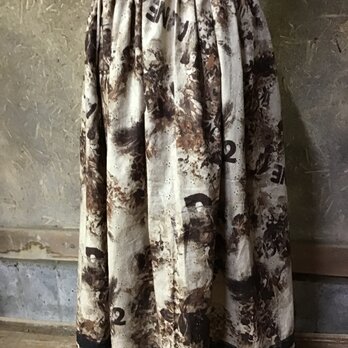 綿レース生地ブラウンギャザースカートの画像