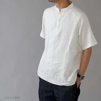 【Lサイズ】【wafu】自分用に3枚いきます。リネンスタンドカラーシャツ 半袖 男女兼用/ホワイト t038k-wht1-Lの画像