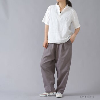 【Sサイズ】【wafu】自分用に3枚いきます。リネンスタンドカラーシャツ 半袖 男女兼用/ホワイト t038k-wht1-Sの画像