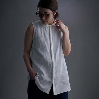 【wafu】雅亜麻 linen shirt 　丸襟 比翼 シャツ  インナーとしても/白色 p018a-wht1の画像
