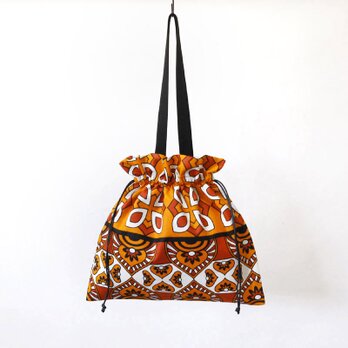 アフリカ布の巾着バッグ（カンガバッグ）トート 大きめの画像