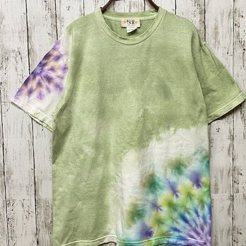 タイダイ染め Tシャツ　Lサイズ　曼荼羅　ライトグリーン　薄緑　Hippies Dye HD14-56の画像