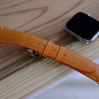 高級革使用Apple Watchベルト　腕時計ベルト オレンジ色　レザー　ジャーマンシュリンク革の画像