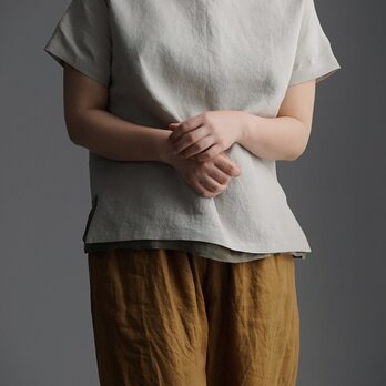 【wafu】Linen T-shirt ドロップショルダー Tシャツ /亜麻ナチュラル t001l-amn1の画像