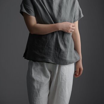【wafu】Linen T-shirt ドロップショルダー Tシャツ/鈍色(にびいろ) t001l-nib1の画像