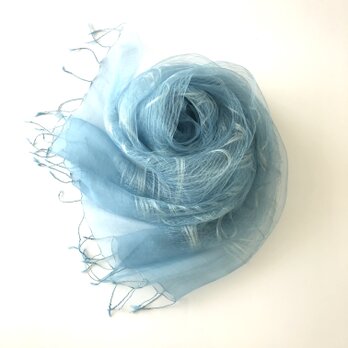 藍染め　ふわふわ三重織シルクストールの画像