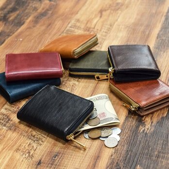 姫路産 馬革 コードバン ミニ財布 整理しやすい L字ファスナー コンパクト 6カラー 本革 JAW015の画像