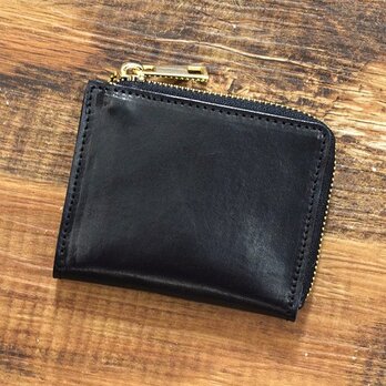 姫路産 馬革 コードバン ミニ財布 整理しやすい L字ファスナー コンパクト ブラック 本革　JAW015の画像