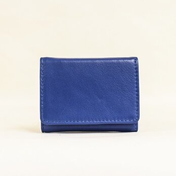 手のひらサイズの 三つ折りコンパクト財布 手に馴染むサイズ感 10箇所収納 本革 ギフト ブルー TOW001の画像