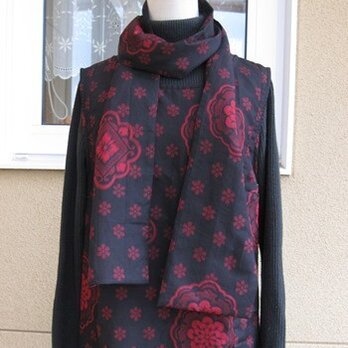 着物リメイクワンピ-ス/黒×赤柄の画像