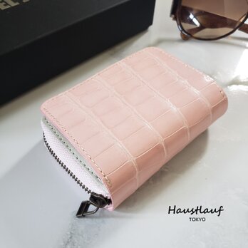 ワニ革 　レディース・メンズ　大容量のミニ財布 コンパクト　極小　オールインワン財布　モイストピンクの画像