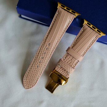 【高級革使用】　腕時計ベルト　アップルウォッチバンド　スペイン産のリザード革 トカゲ革　メンズ　レディースの画像