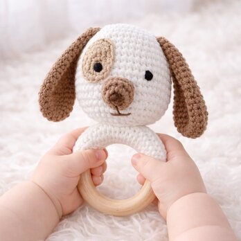 おもちゃ 犬 ガラガラ ラトル 0歳 男の子 女の子 編みぐるみ 出産祝い