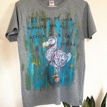 【Tシャツ】 ハンド ペイント ドードー 鳥 アニマル 動物 グレー メンズ レディースの画像