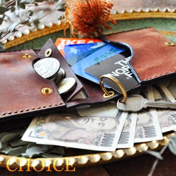 イタリアンレザー・革新のプエブロ・コンパクト２つ折り財布（ウォールナット×ショコラ）の画像