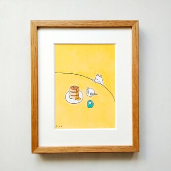 「ホットケーキ」原画 イラスト　※木製額縁入り（インチサイズ）インテリアアート