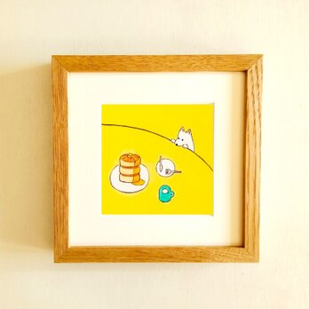 【原画・イラスト】「ホットケーキ」 ※木製額縁入り（18㎝角）