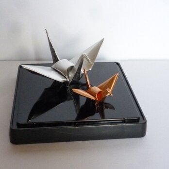 金属板製　折り鶴　２点セット（小.極小）の画像