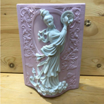カメオ風 花瓶ピンク サイズ/口径約15cm×9.2cm×高さ22.2cmの画像