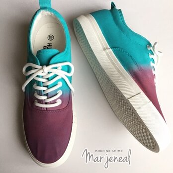 「Mar jeneal 三世」 バイカラー 【スニーカー】水色×紫 （受注制作）の画像