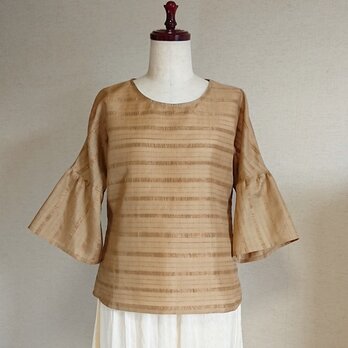 草木染手織りシルク　七分袖ブラウス