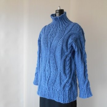 ブルーモヘアの模様編みセーター（Ｓ様専用）の画像