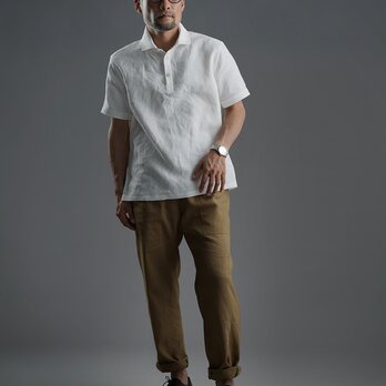 【Lサイズ】【wafu】Linen Polo Shirt ポロシャツ 超高密度リネン /白色 t053a-wht1-Lの画像