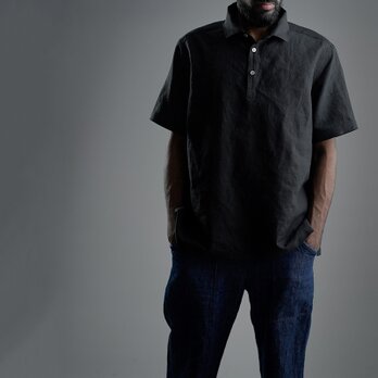 【Mサイズ】【wafu】Linen Polo Shirt ポロシャツ 超高密度リネン /黒色 t053a-bck1-Mの画像
