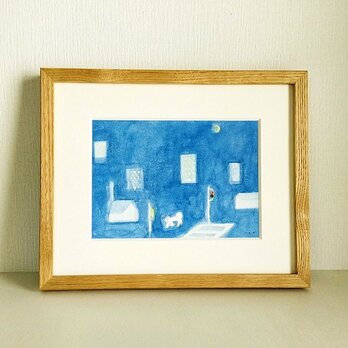 原画「夜の散歩」※木製額縁入り（インチサイズ）の画像