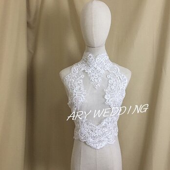 フランス風 ウエディングドレス ボレロ オフホワイト 袖なし 花嫁の画像
