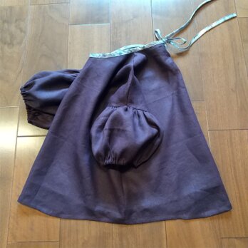 ダークパープルリネンにリバティリボンのパフスリーブトップス