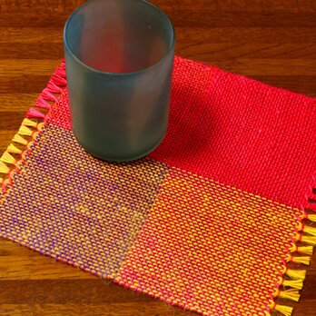 手織り　カラーリネンのリバーシブルミニマット（№１１）の画像