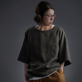 【wafu】Linen T-shirt リネンビッグT チュニック/柳煤竹(やなぎすすたけ) t041f-ysk1の画像