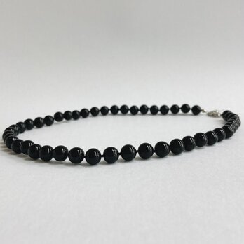 ガラスビーズオールノットネックレス/8mm約44cm/ブラック/R/made in japanの画像