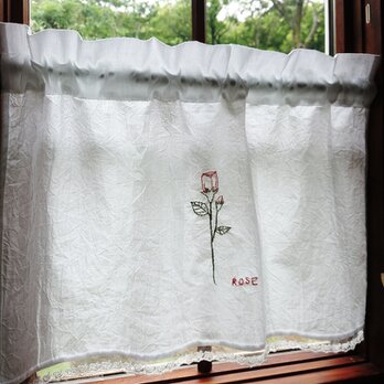 ホワイトコットン♪薔薇の刺繍カフェカーテン 55cm×38cmの画像
