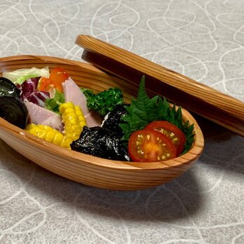 楕円型ダイエットスリム弁当箱　吉野杉　サラダボウルがお弁当箱に！の画像