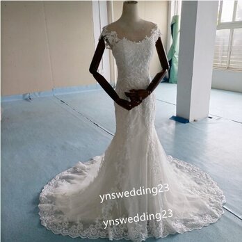 高品質！ ウエディングドレス 3D立体レース刺繍 くるみボタン 前撮り 二次会 花嫁の画像